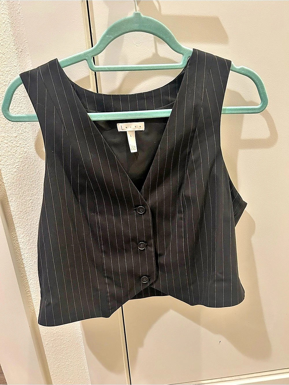 Leith V-Neck Vest Striped Button Front Black Size Large